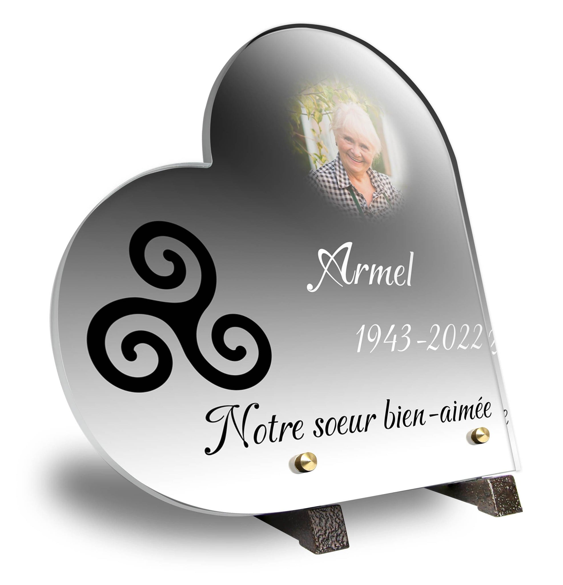 Plaque Funéraire Cœur En Granit Noir 20x20cm - Plaque Commémorative Personnalisable Avec Socle, Ornement Tombale Durable