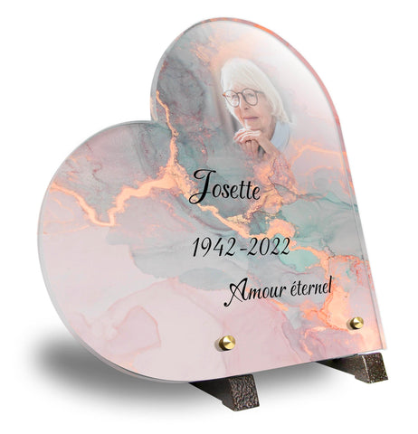 Plaque Funéraire Plexiglas Coeur effet marbre rose